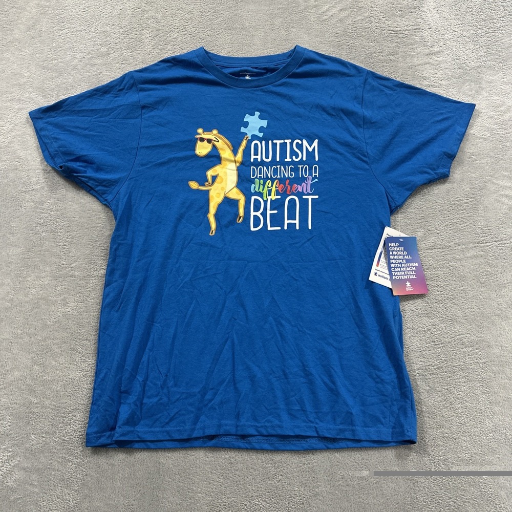 Autism Speaks T-Shirt Adult XL Short Sleeve Giraffe Dancing Graphic Short Sleeve